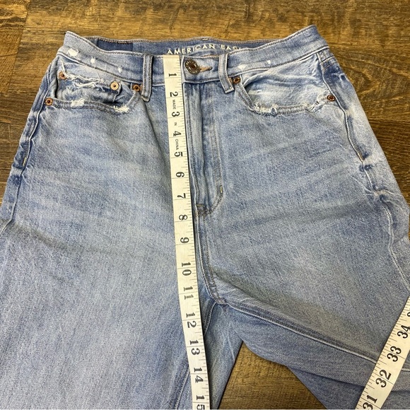 American Eagle Baggy Jeans Womens 2 High Rise Straight Leg Blue Denim Distressed - Picture 4 of 10